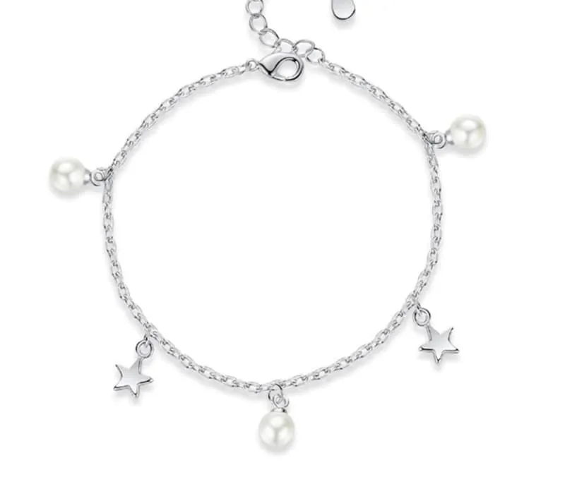 Five-pointed star freshwater pearl Silver bracelet