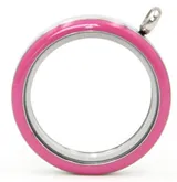 FLEP - Pink Round Stainless Steel Floating Locket Necklace with chain, twist open