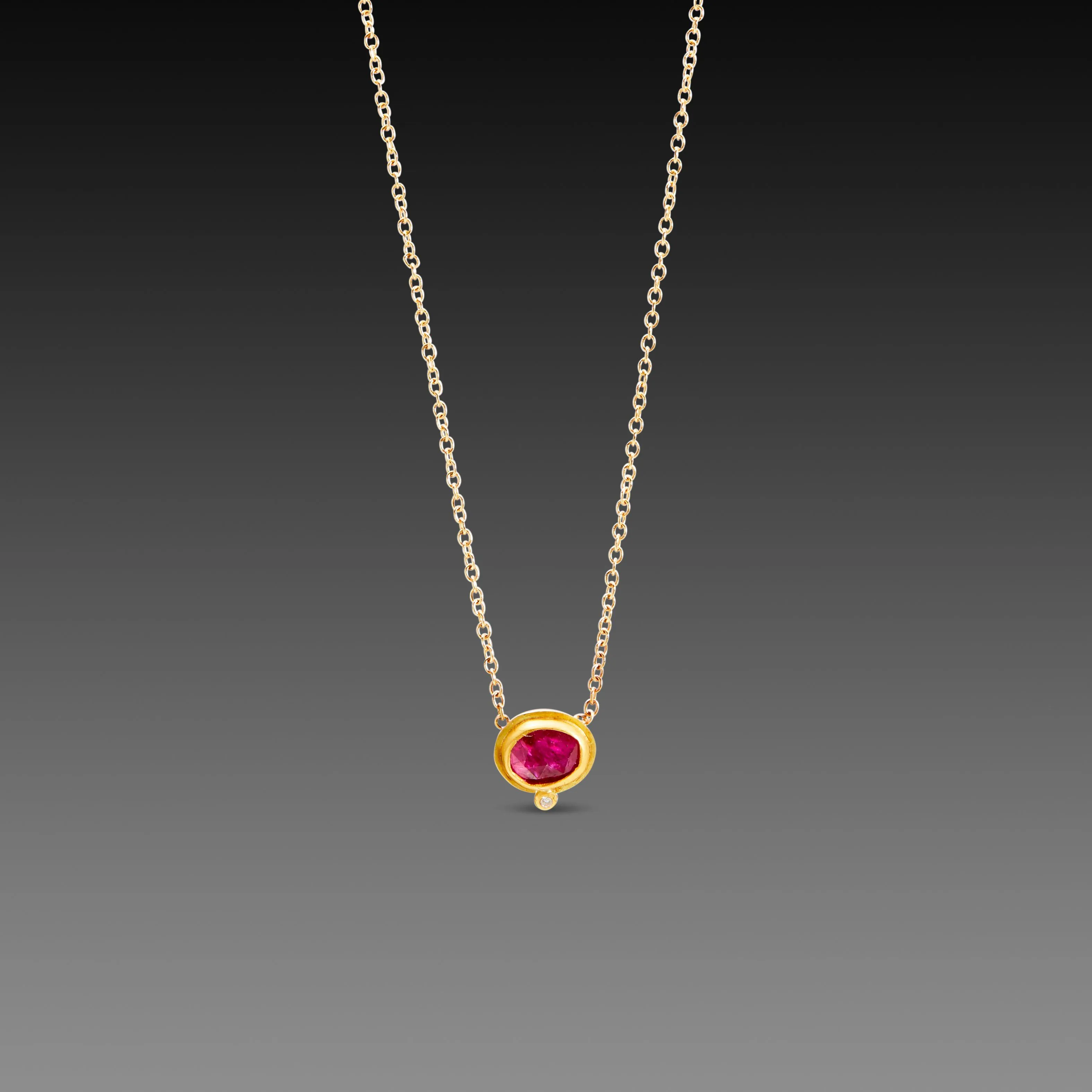 Floating Ruby Necklace with Diamond Dot