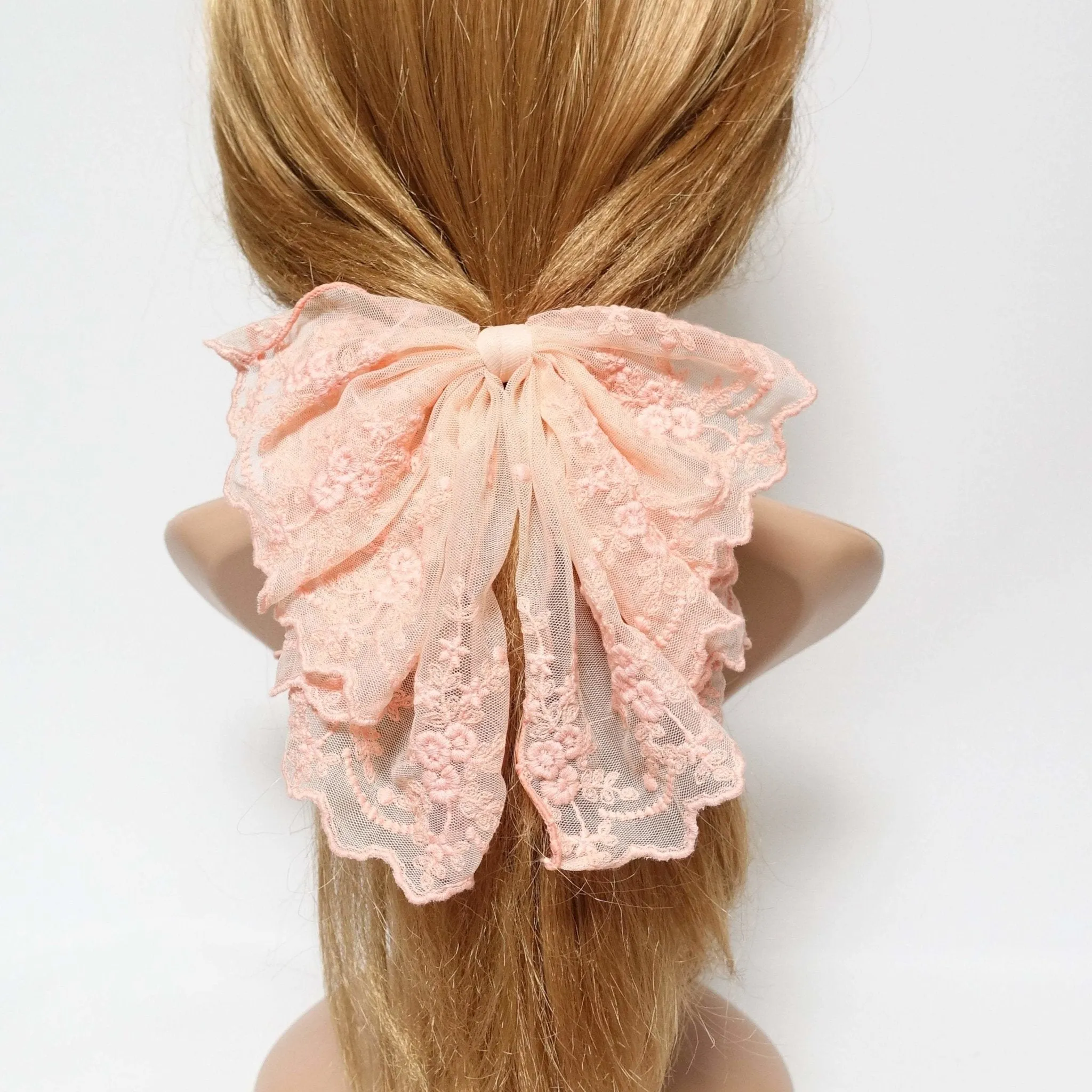 floral lace drape bow translucent mesh bow hair accessory for woman