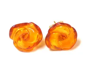 Flower Earrings - Rose Earrings - Rose Stud Earrings - Gift For Her - Baltic Amber Earrings - Honey Amber Earrings - Flower Jewelry