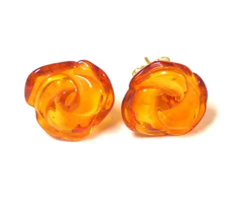 Flower Earrings - Rose Earrings - Rose Stud Earrings - Gift For Her - Baltic Amber Earrings - Honey Amber Earrings - Flower Jewelry