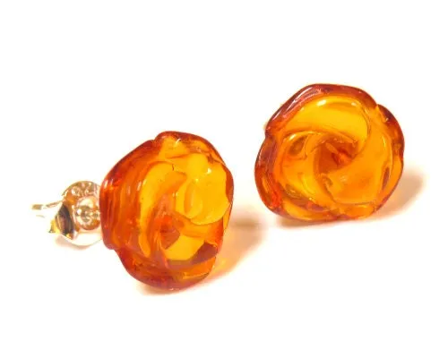 Flower Earrings - Rose Earrings - Rose Stud Earrings - Gift For Her - Baltic Amber Earrings - Honey Amber Earrings - Flower Jewelry