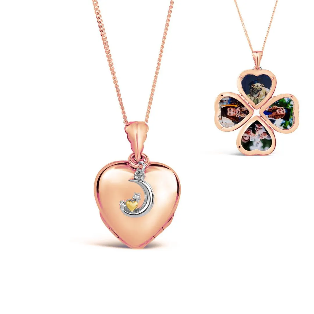 Four Photo Heart Charm Locket | Rose Gold