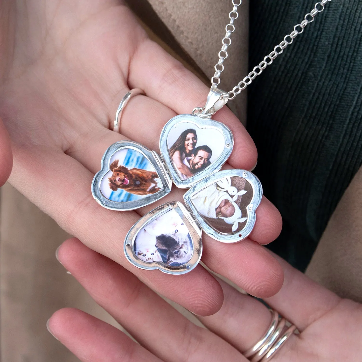 Four Photo Heart Charm Locket | Silver