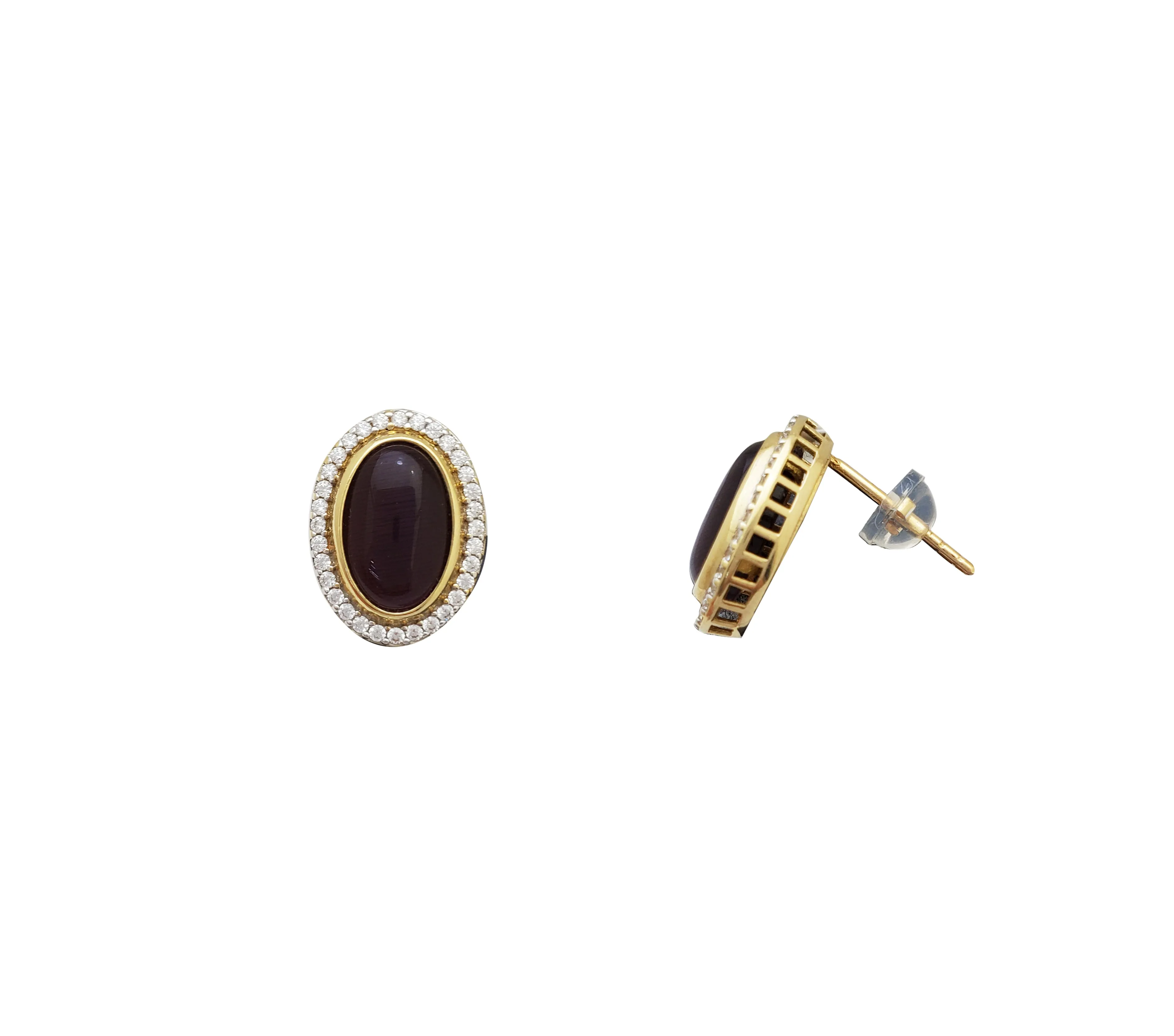 Garnet Cabochon Stud Earrings (14K)