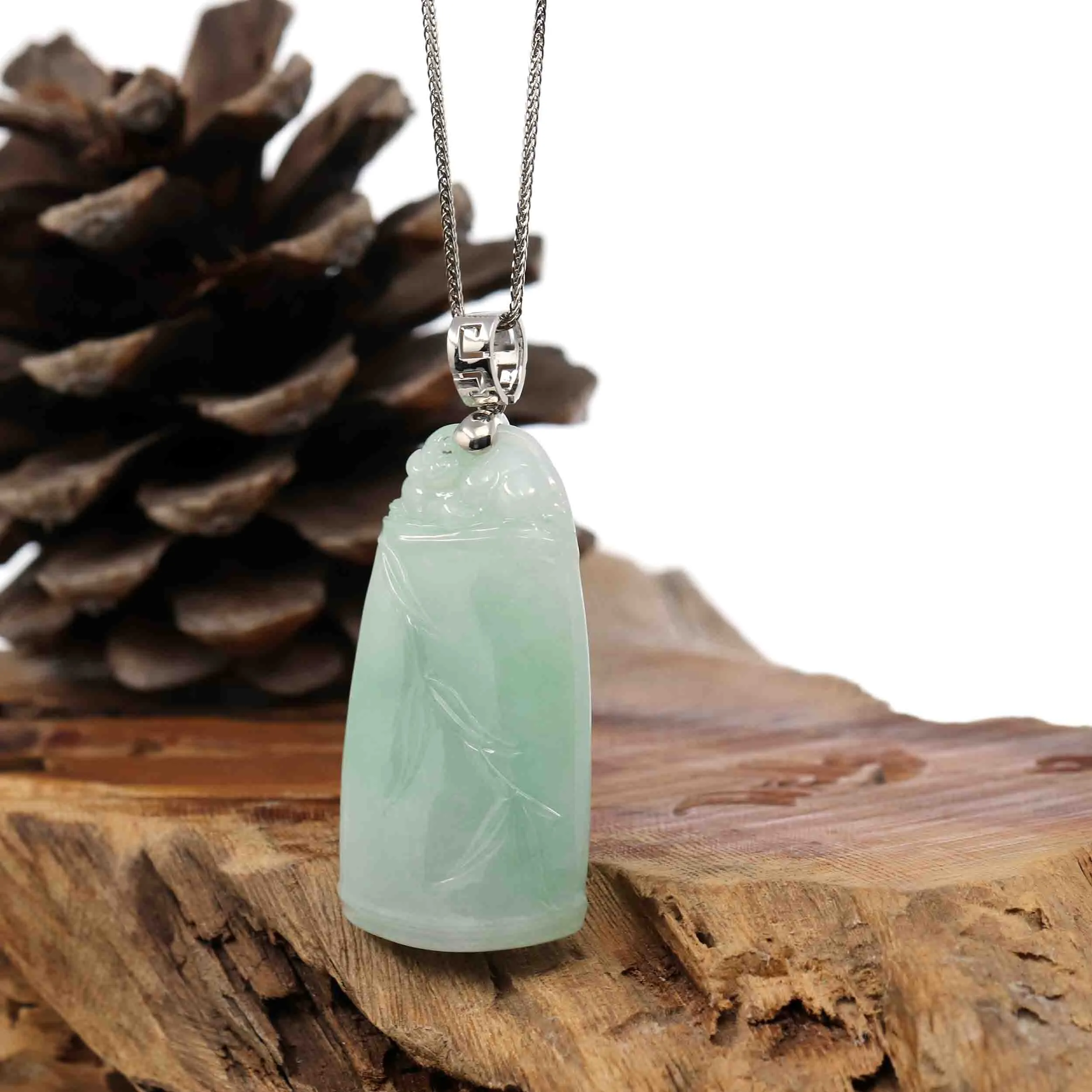 Genuine Burmese green Jadeite Jade Bamboo Pendant Necklace