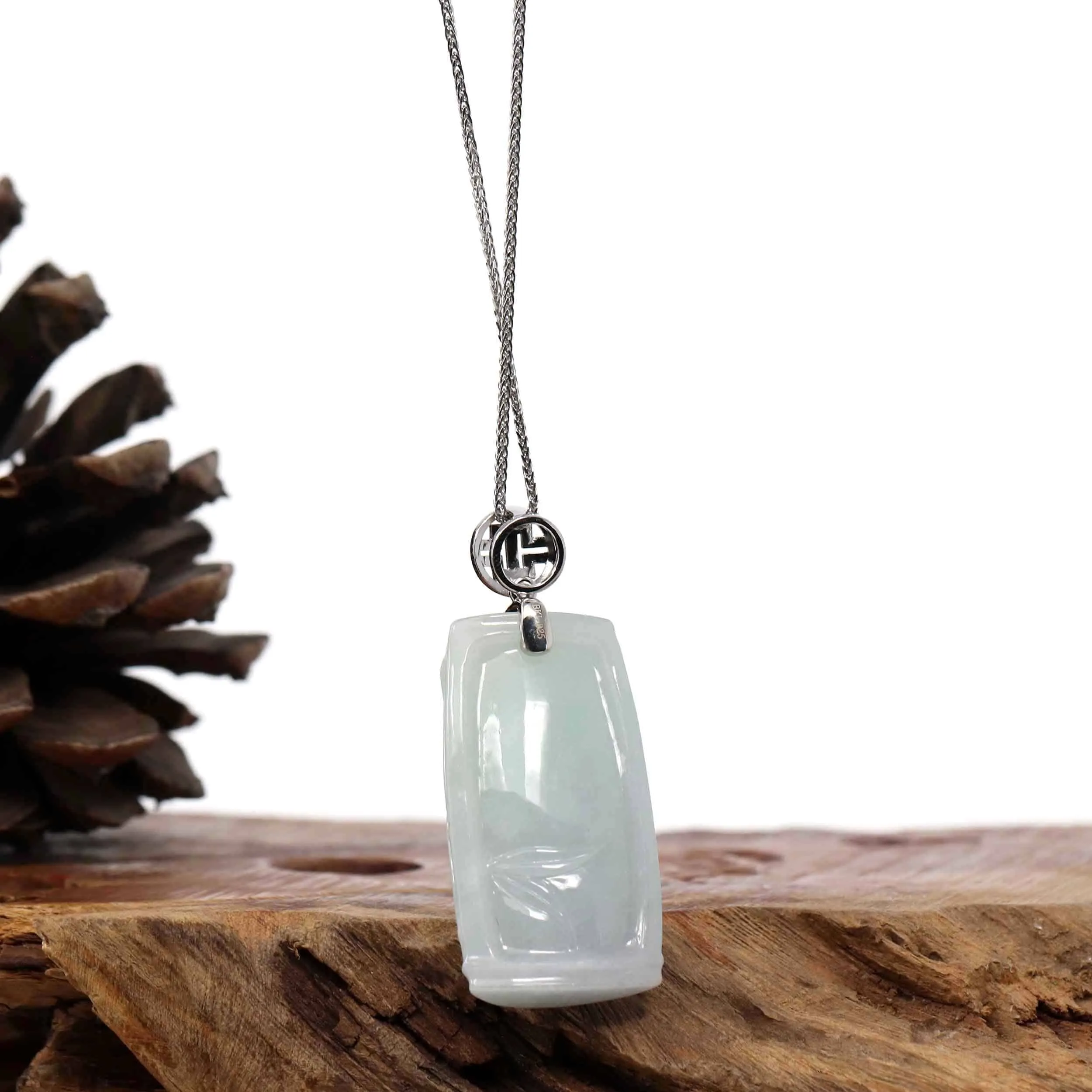 Genuine Burmese green Jadeite Jade Bamboo Pendant Necklace