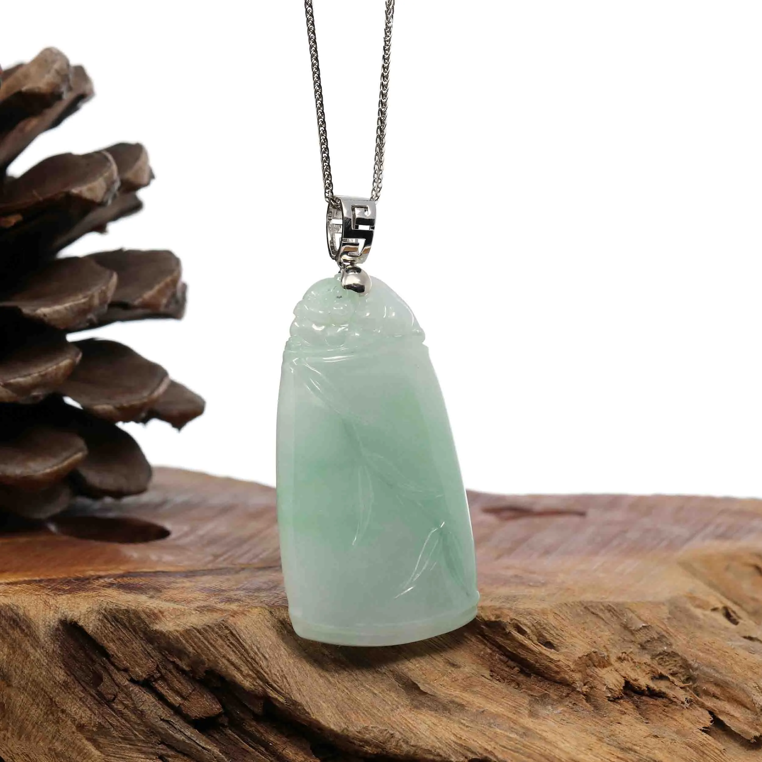 Genuine Burmese green Jadeite Jade Bamboo Pendant Necklace