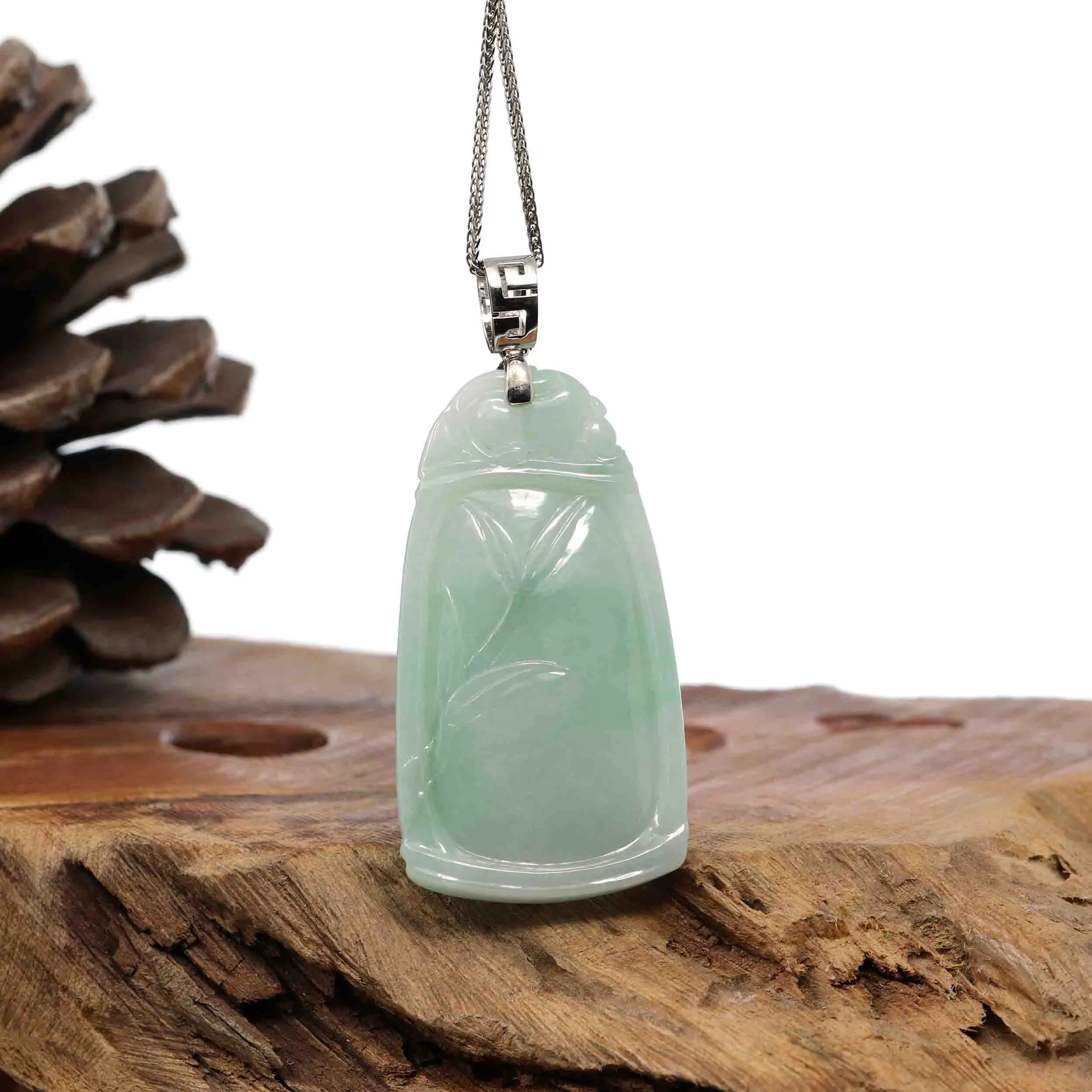 Genuine Burmese green Jadeite Jade Bamboo Pendant Necklace