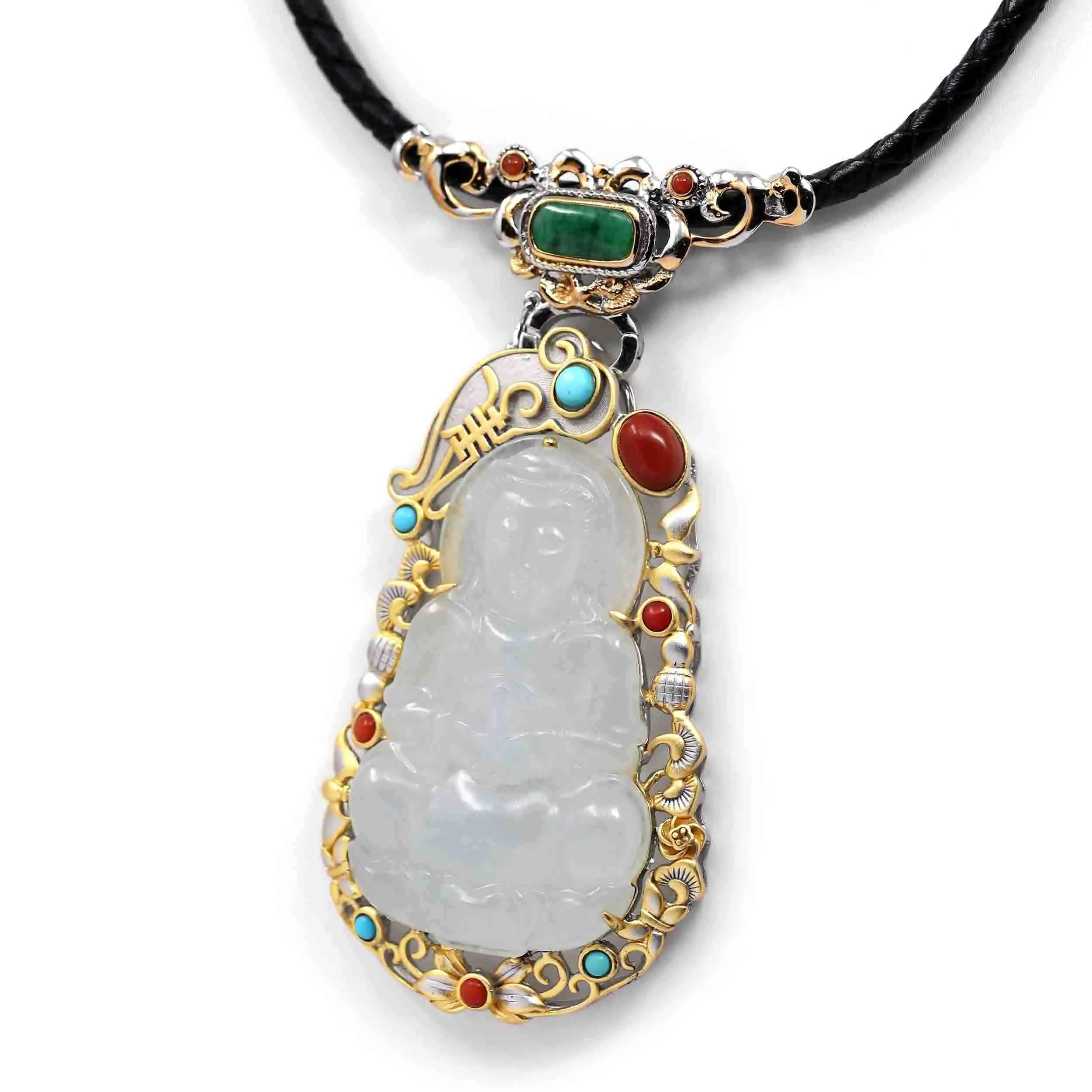 Genuine Burmese Ice White Jadeite Jade Guanyin Pendant Necklace