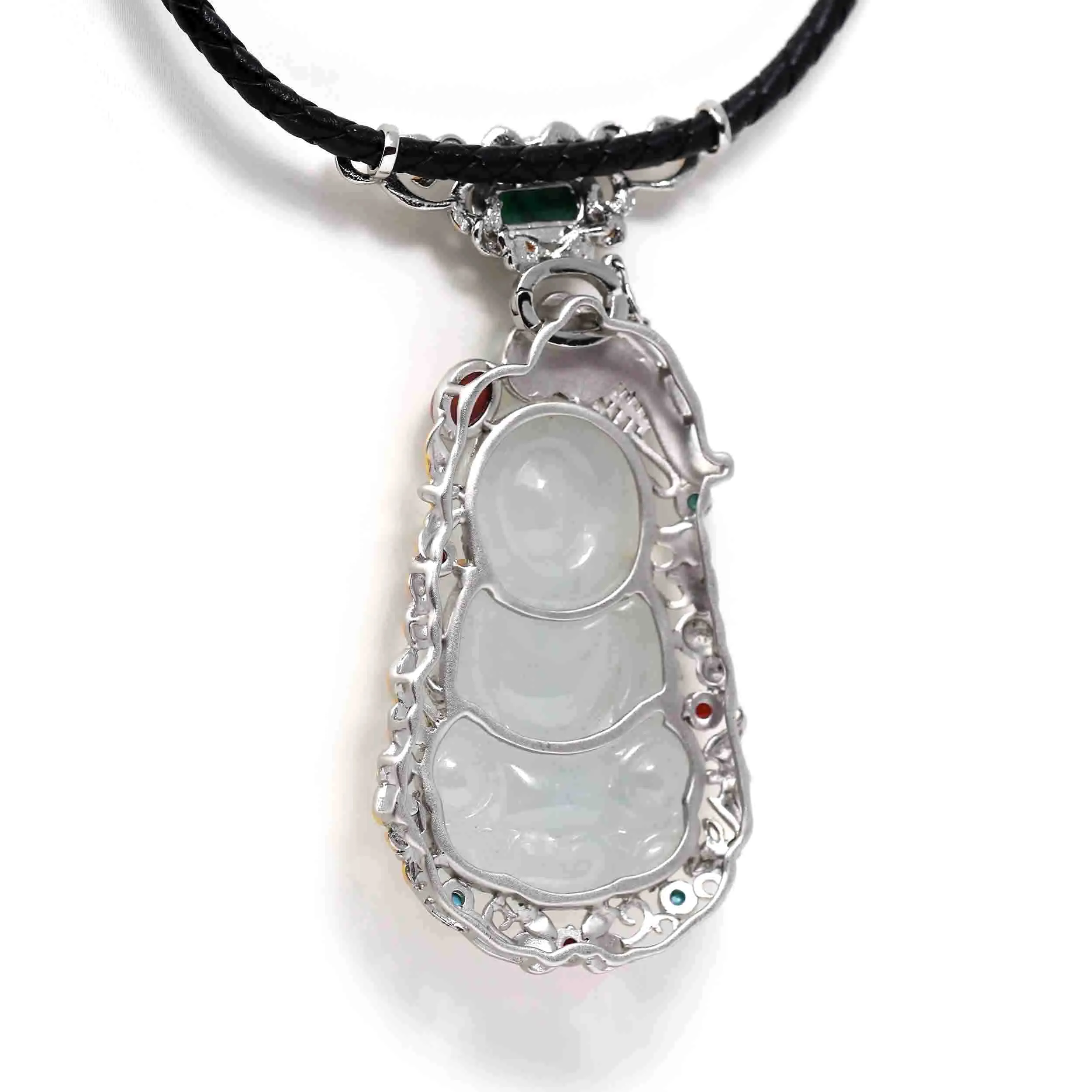 Genuine Burmese Ice White Jadeite Jade Guanyin Pendant Necklace