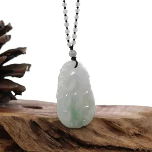 Genuine Green & Light Lavender "Buddha's Palm" Jadeite Jade Good Luck Pendant Necklace With Real Jadeite Bead Necklace