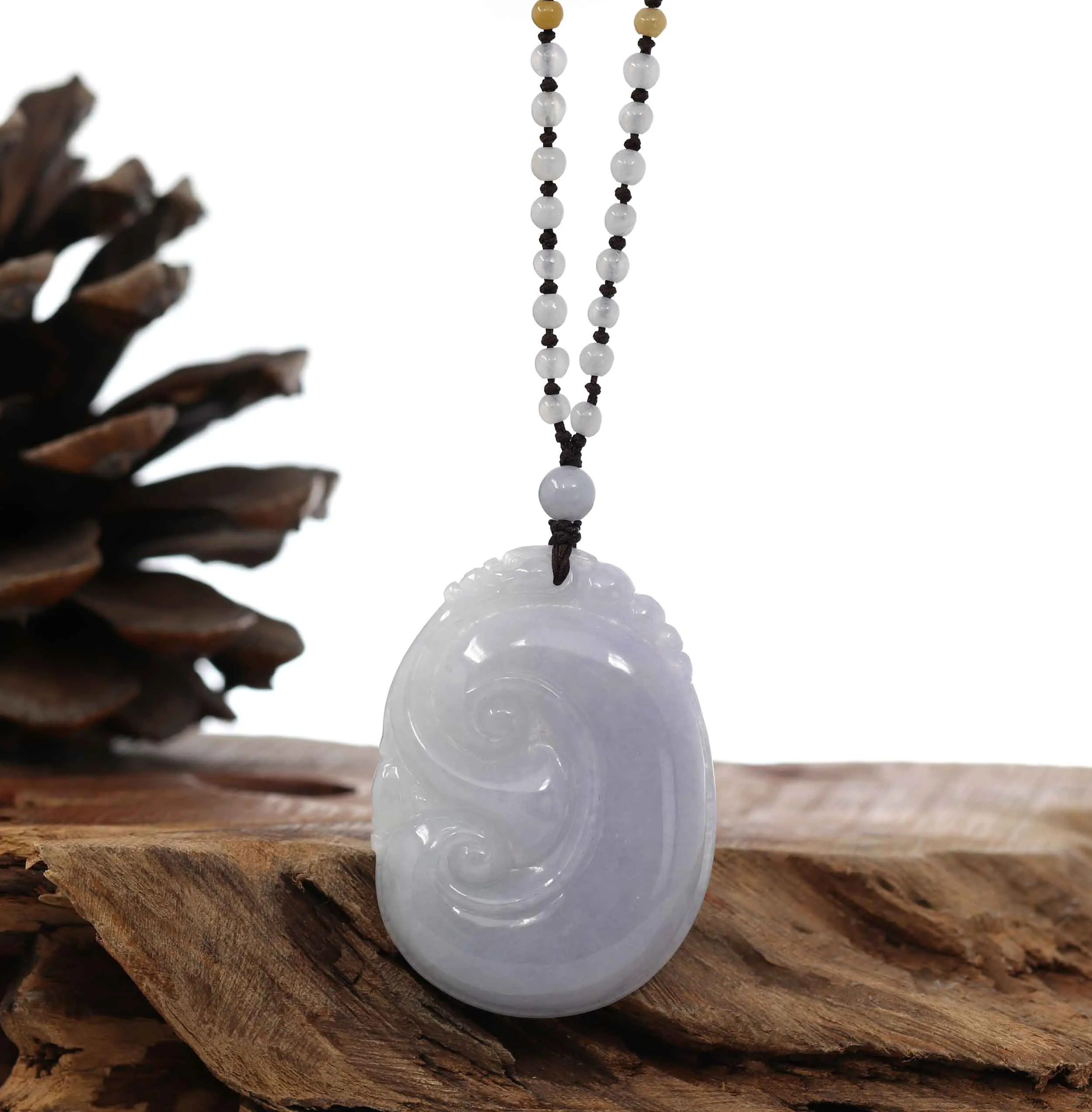 Genuine Lavender Jadeite Jade RuYi Pendant Necklace With Real Jadeite jade Beads Necklace