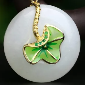 Genuine White Nephrite Jade Necklace with Gold Plated Sterling Silver and Pink & Green CZ