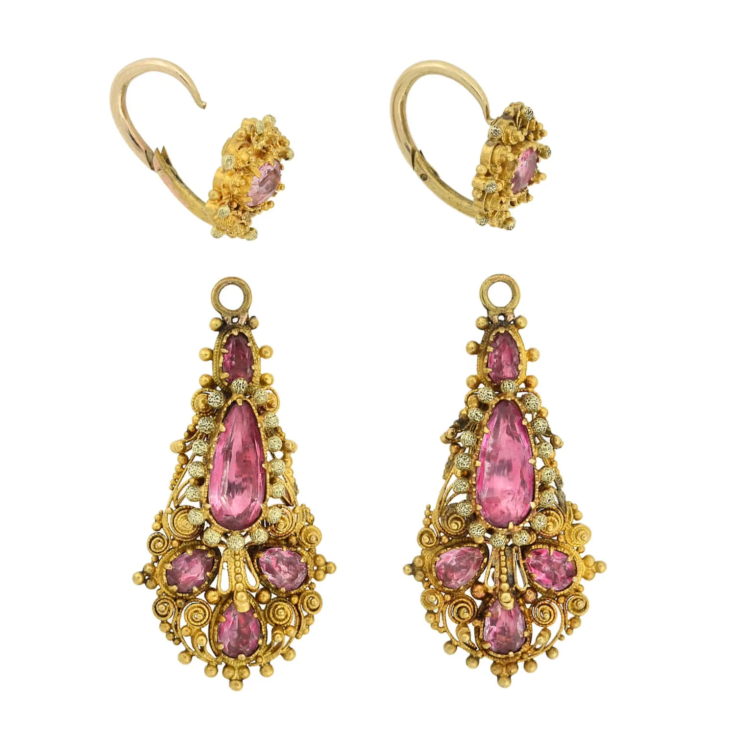 Georgian Rare 18kt Foil-Back Pink Topaz Necklace   Earring Demi-Parure Set