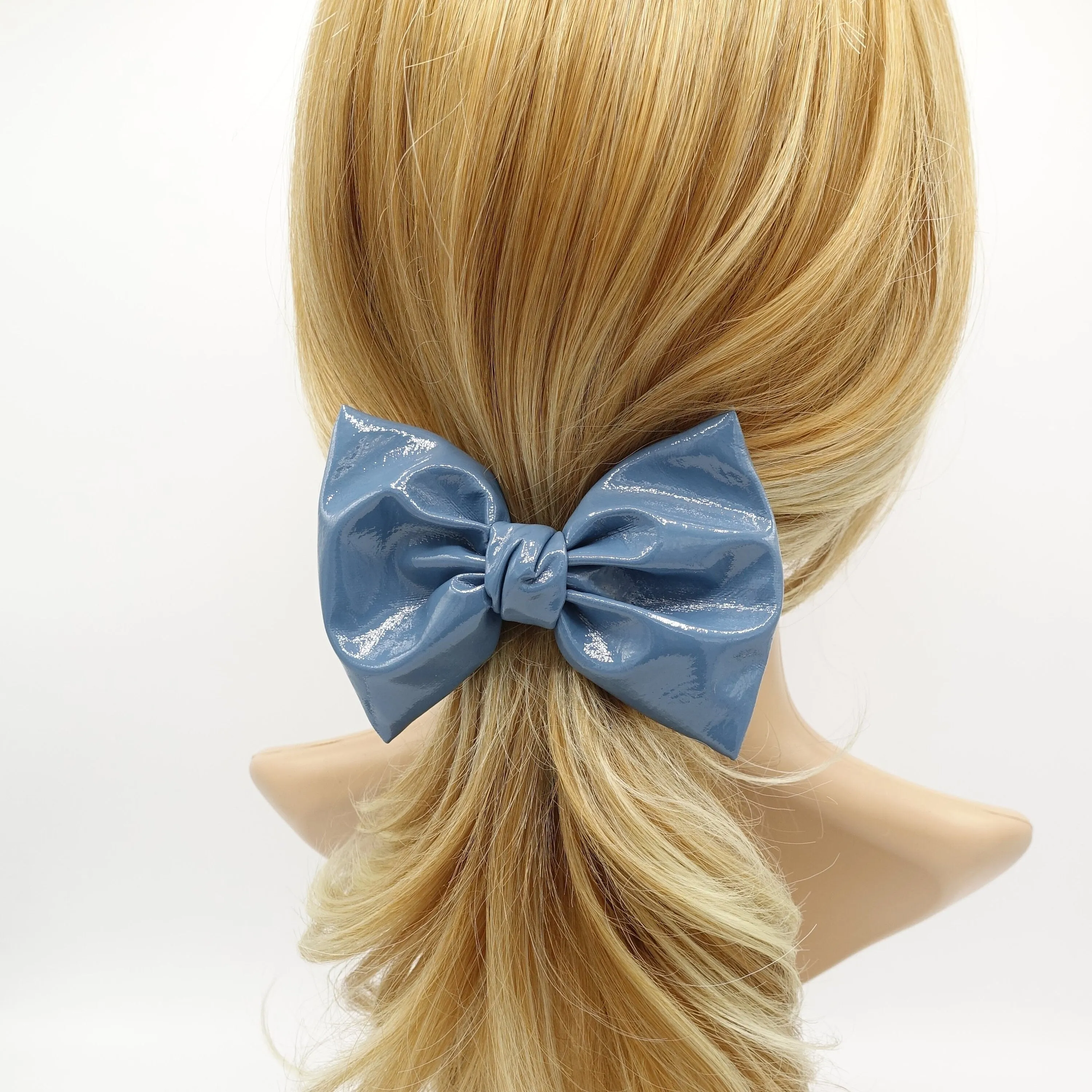 glossy patent leather hair bow barrette casual hair accessory for women