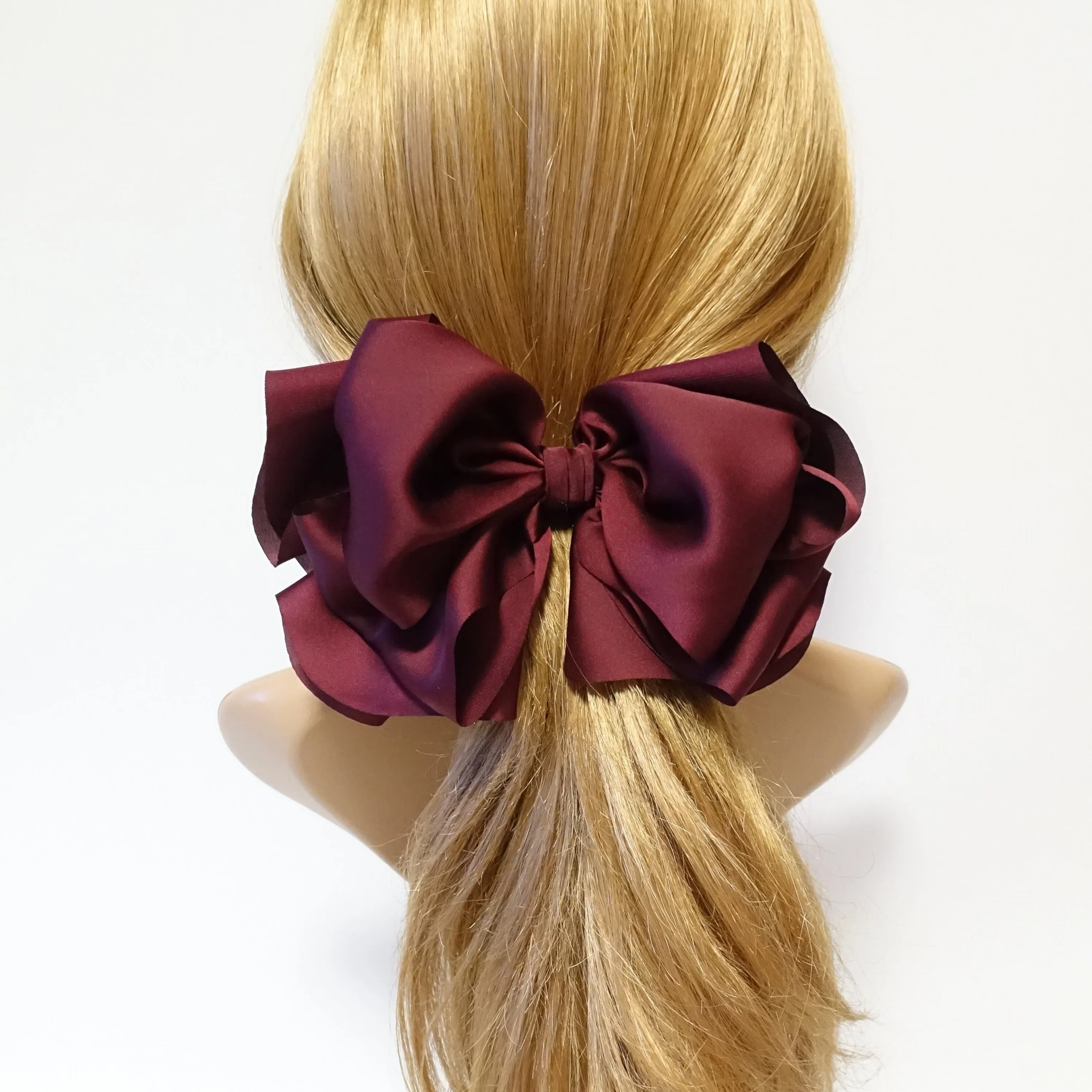 glossy satin  butterfly hair bow barrette volume up layered women hair bow barrette hair accessory