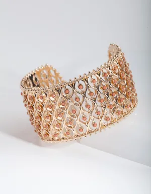 Gold Brown Lattice Stone Cuff Bangle