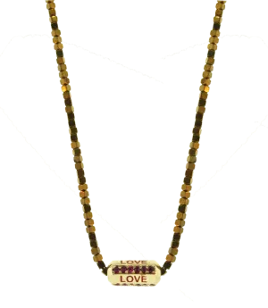 Gold Love Beaded Necklace With Rubies