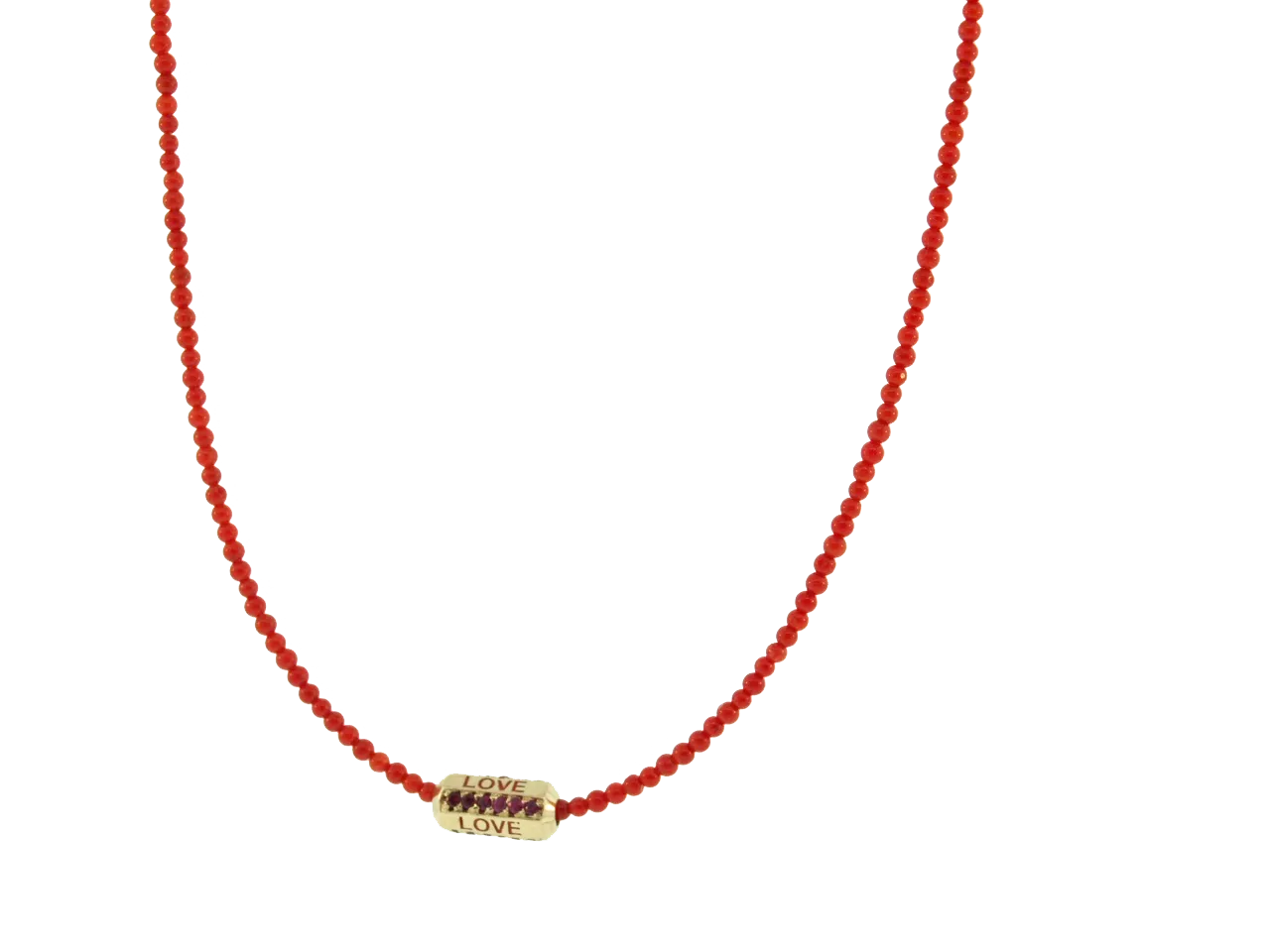 Gold Love Beaded Necklace With Rubies