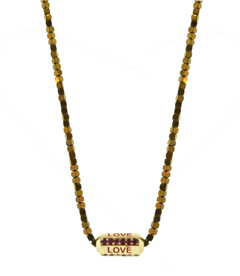 Gold Love Beaded Necklace With Rubies