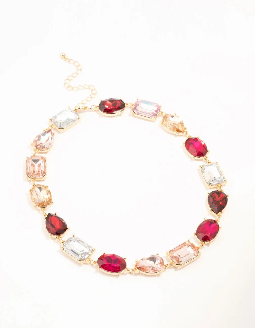 Gold Mixed Red & Silver & Pink Diamante Stone Choker Necklace