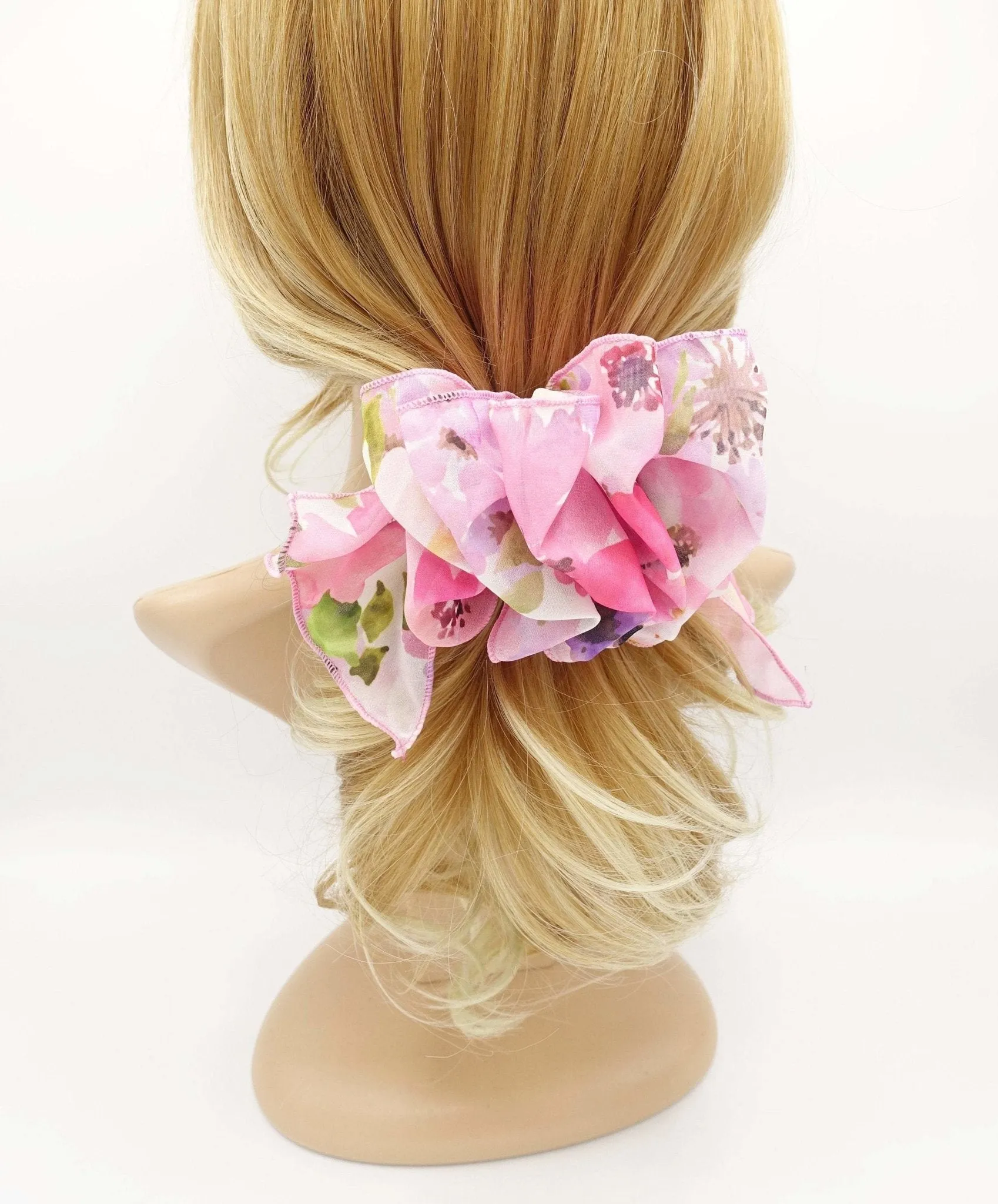 gradation floral print ruffle wave french hair barrette women hair accessory