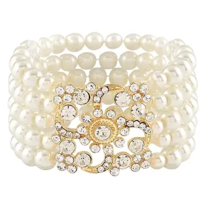 Great Gatsby 1920's Flapper Faux Pearl Bracelet - Gold (Style 2)