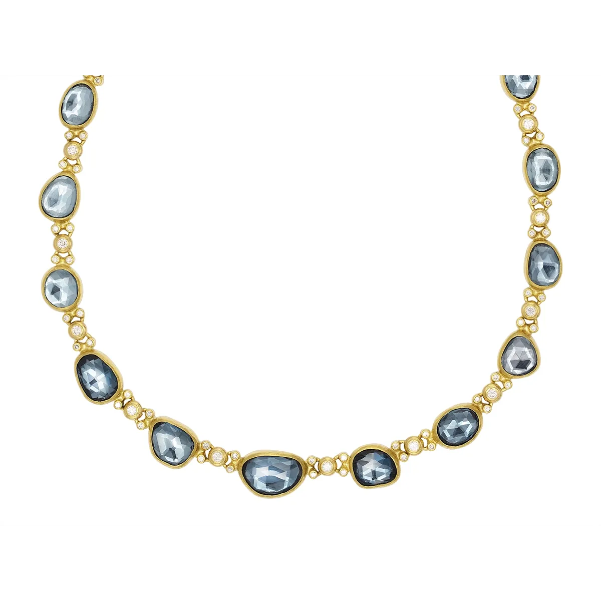 Gurhan One-of-a-Kind 24K Yellow Gold Rose Cut London Blue Topaz and Round Bezel Set Necklace with 22K Lobster Clasp