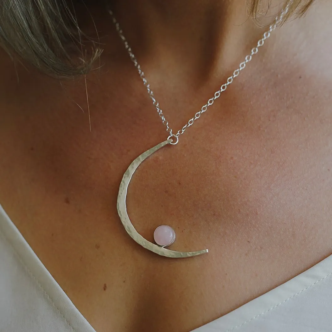 Hammered Moon Celestial Necklace - Choose Your Metal and Gemstone