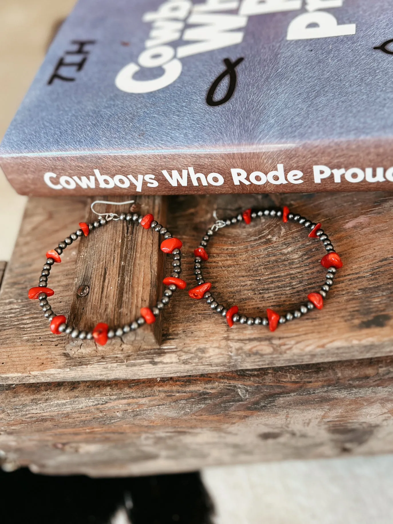 Handmade Red Chip Stone Hoop Earrings