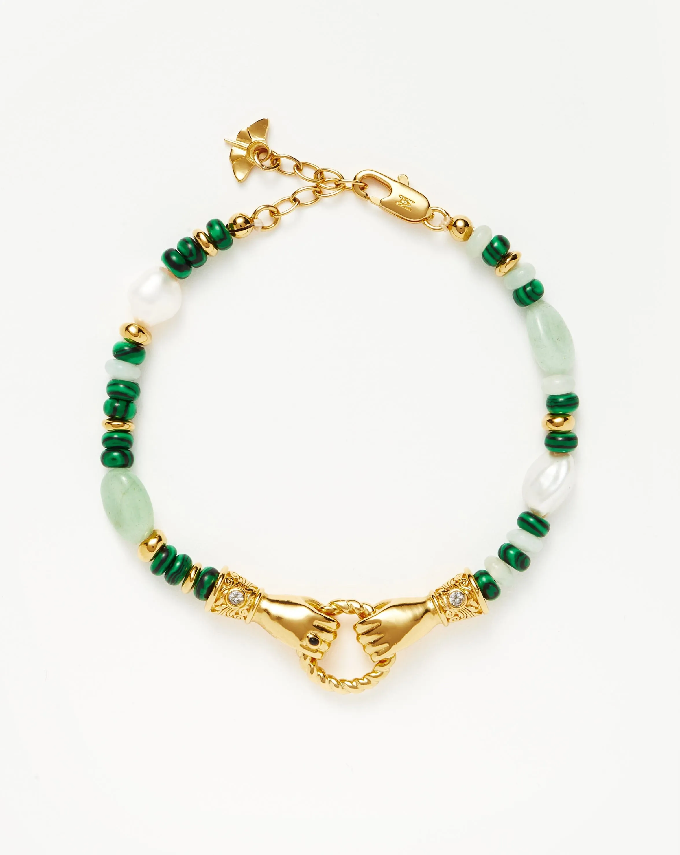 Harris Reed In Good Hands Beaded Gemstone Bracelet | 18k Gold Plated/Multi Green Gemstone & Pearl