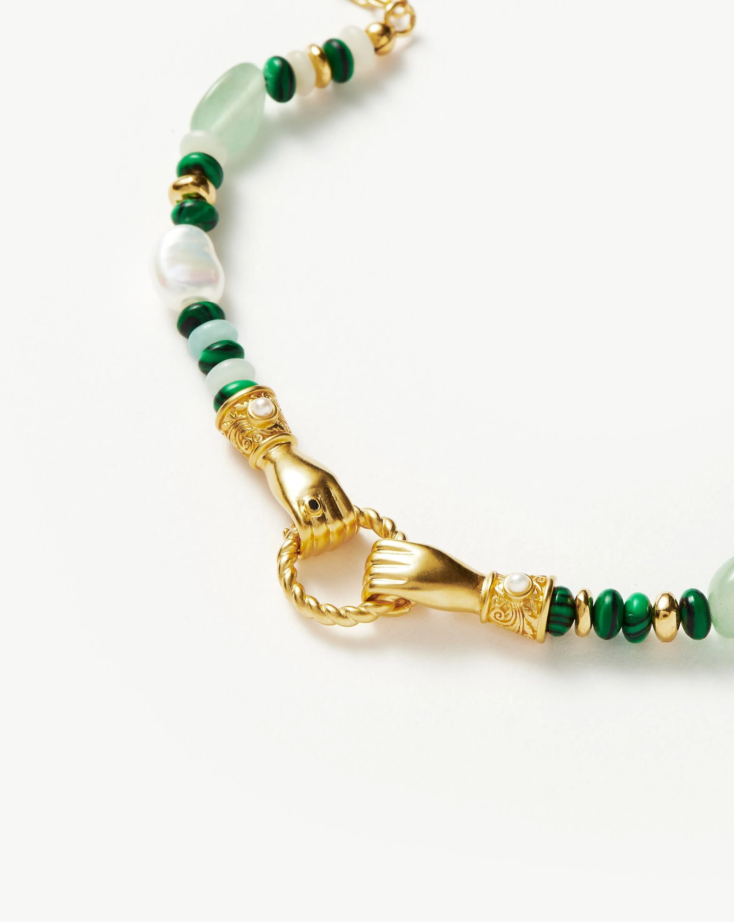 Harris Reed In Good Hands Beaded Gemstone Bracelet | 18k Gold Plated/Multi Green Gemstone & Pearl