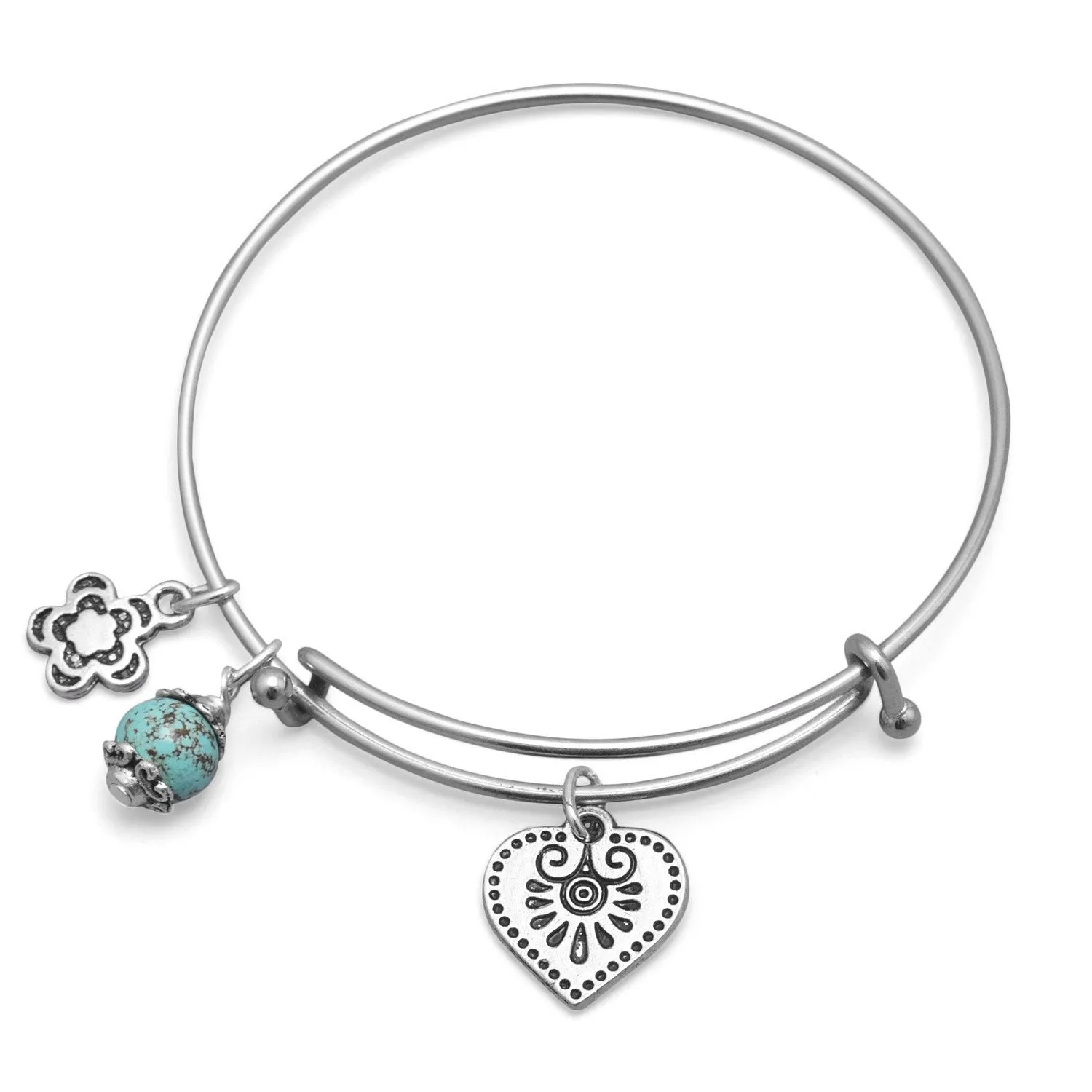 Heart Charm Expandable Bangle Bracelet