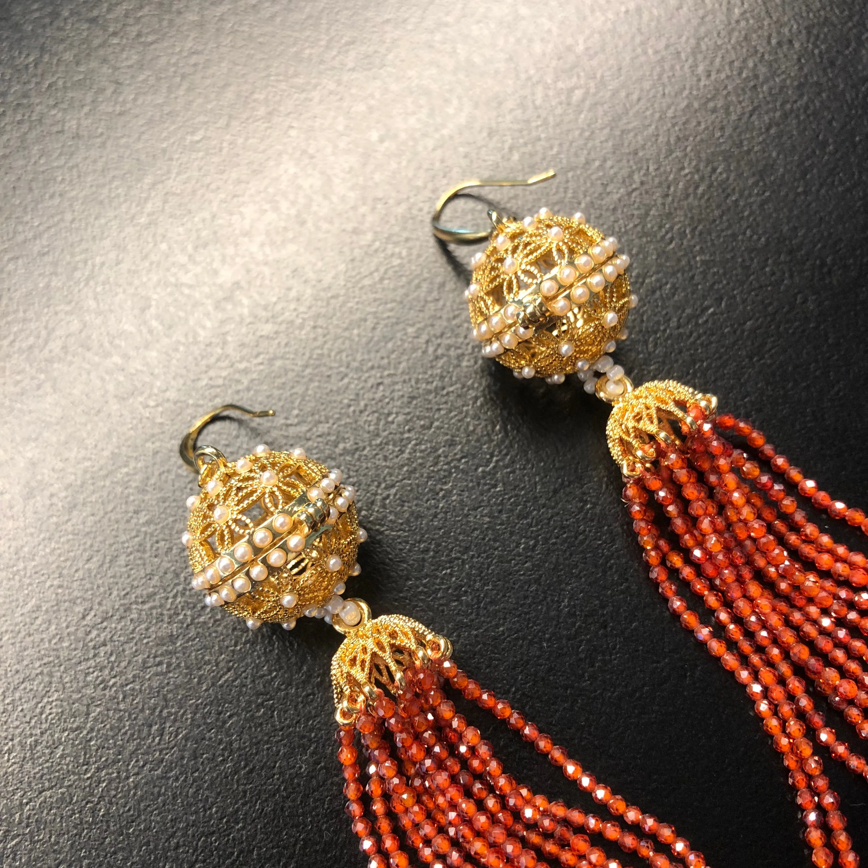 Herbal Locket Crystal Tassel Earrings - Carnelian Zirconia