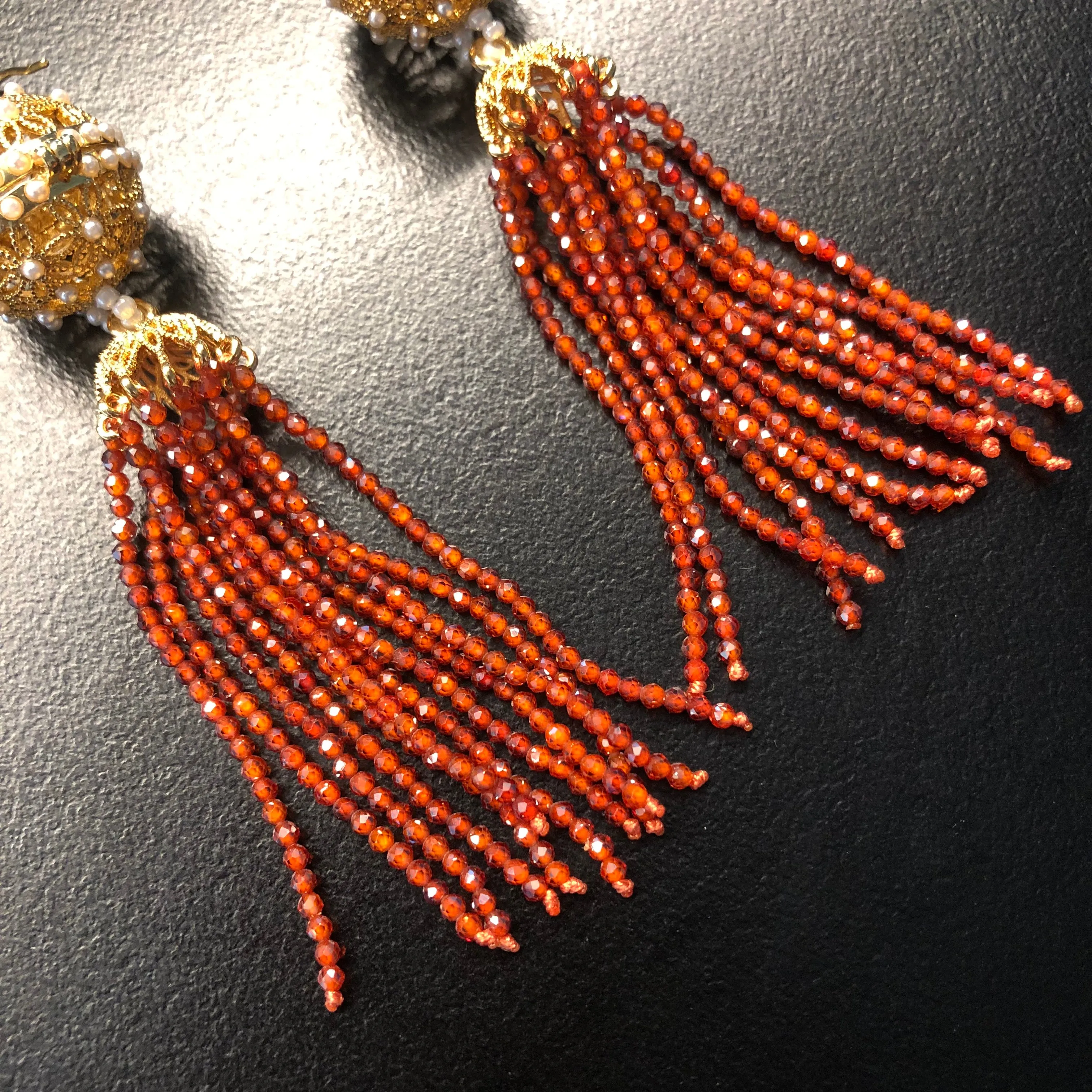 Herbal Locket Crystal Tassel Earrings - Carnelian Zirconia