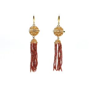 Herbal Locket Crystal Tassel Earrings - Carnelian Zirconia