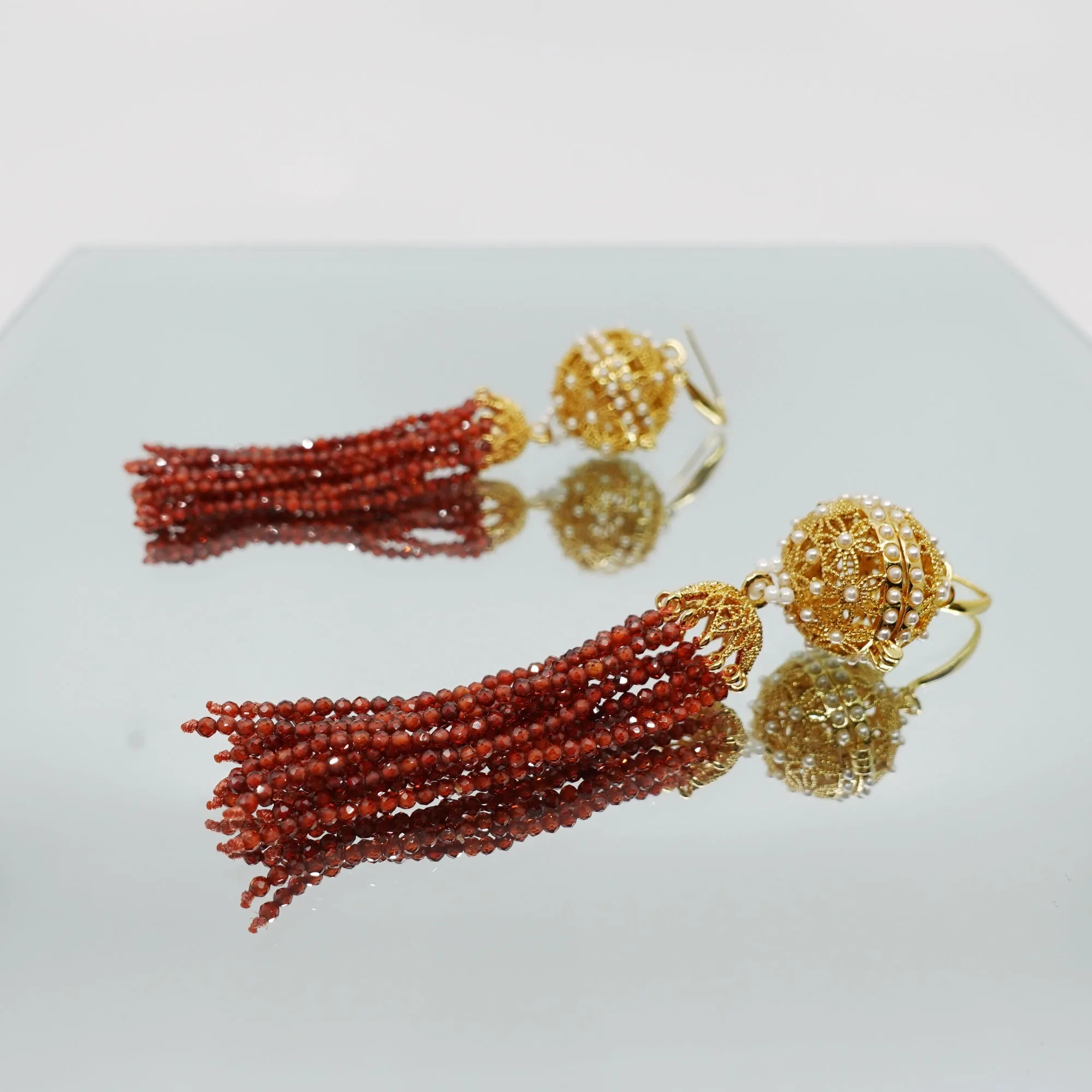 Herbal Locket Crystal Tassel Earrings - Carnelian Zirconia