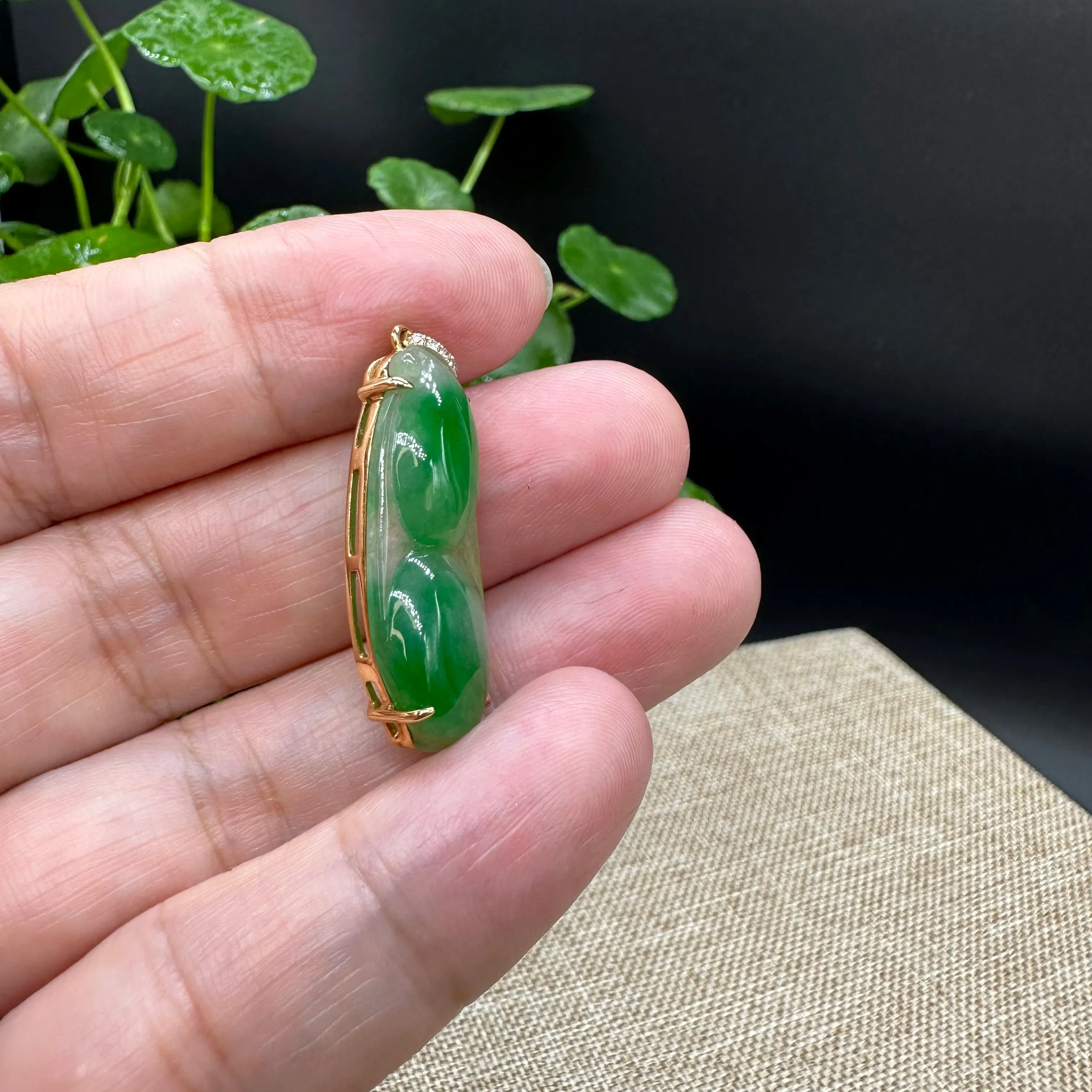 High end Genuine Burmese Ice Green Jadeite Pendant with 18k Yellow Gold Bail