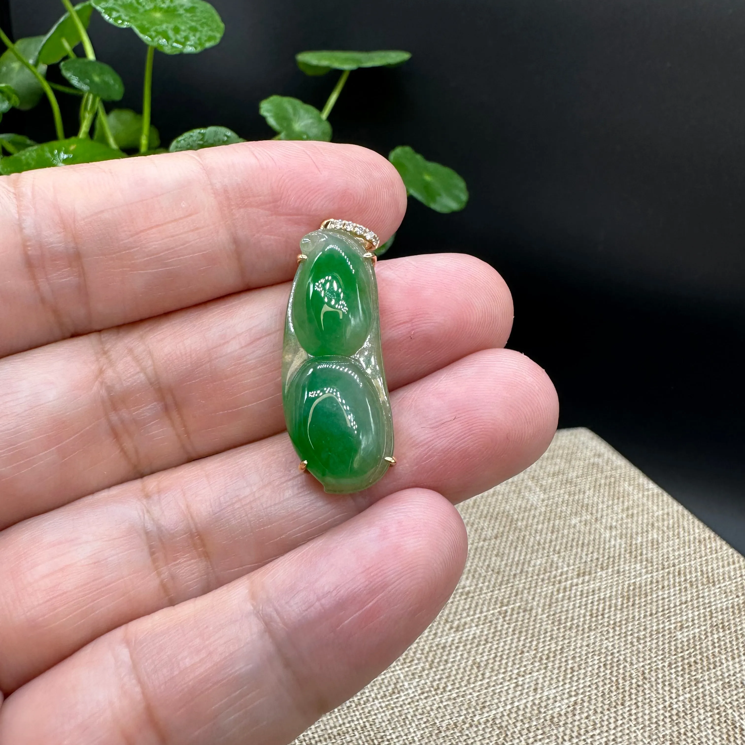 High end Genuine Burmese Ice Green Jadeite Pendant with 18k Yellow Gold Bail