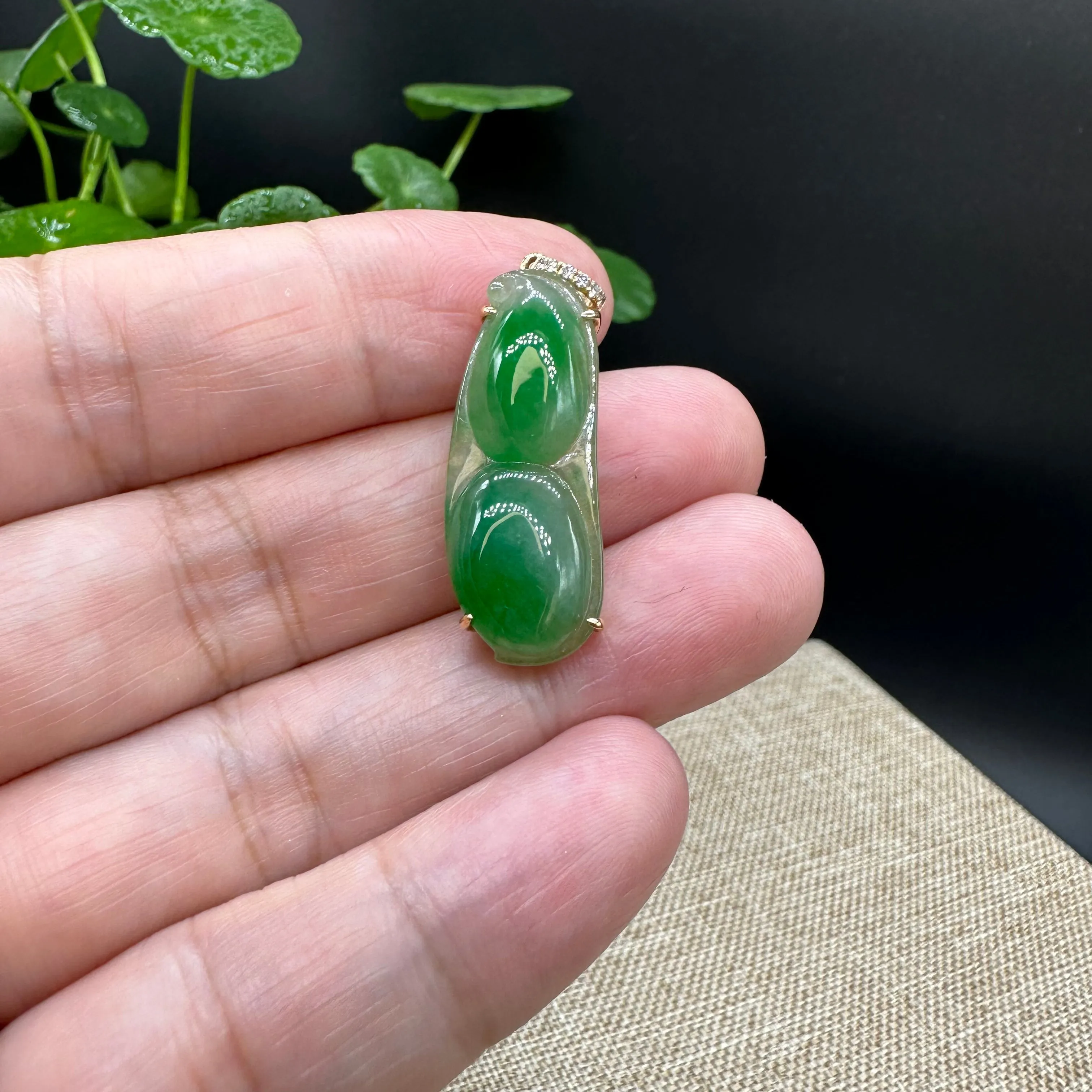 High end Genuine Burmese Ice Green Jadeite Pendant with 18k Yellow Gold Bail