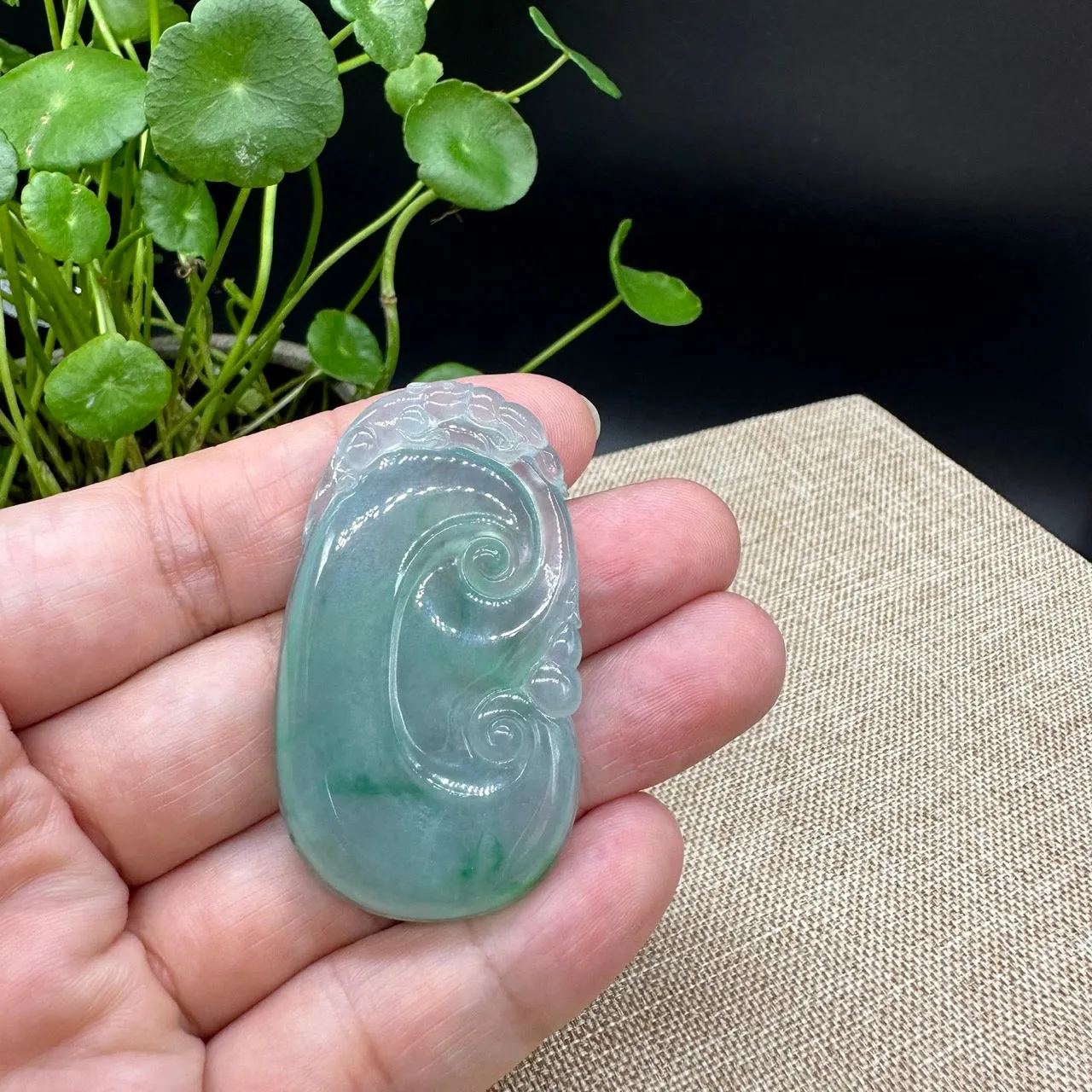 High end RealJade® Co. Genuine Burmese Green Jadeite Jade RuYi Pendant