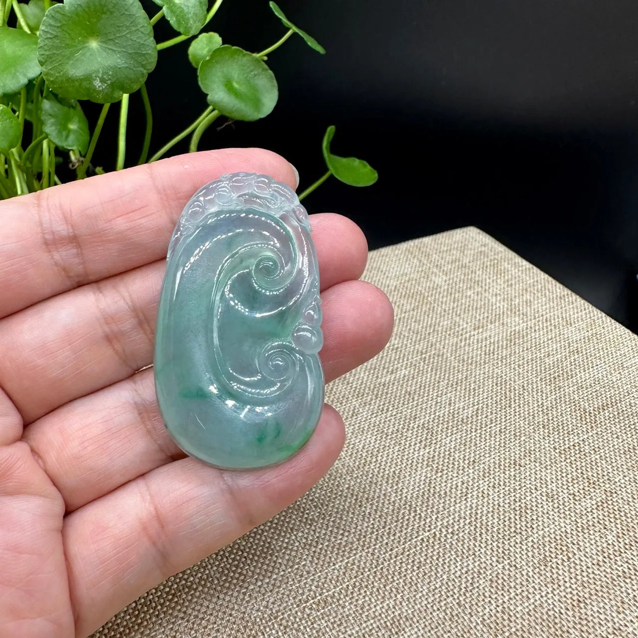 High end RealJade® Co. Genuine Burmese Green Jadeite Jade RuYi Pendant