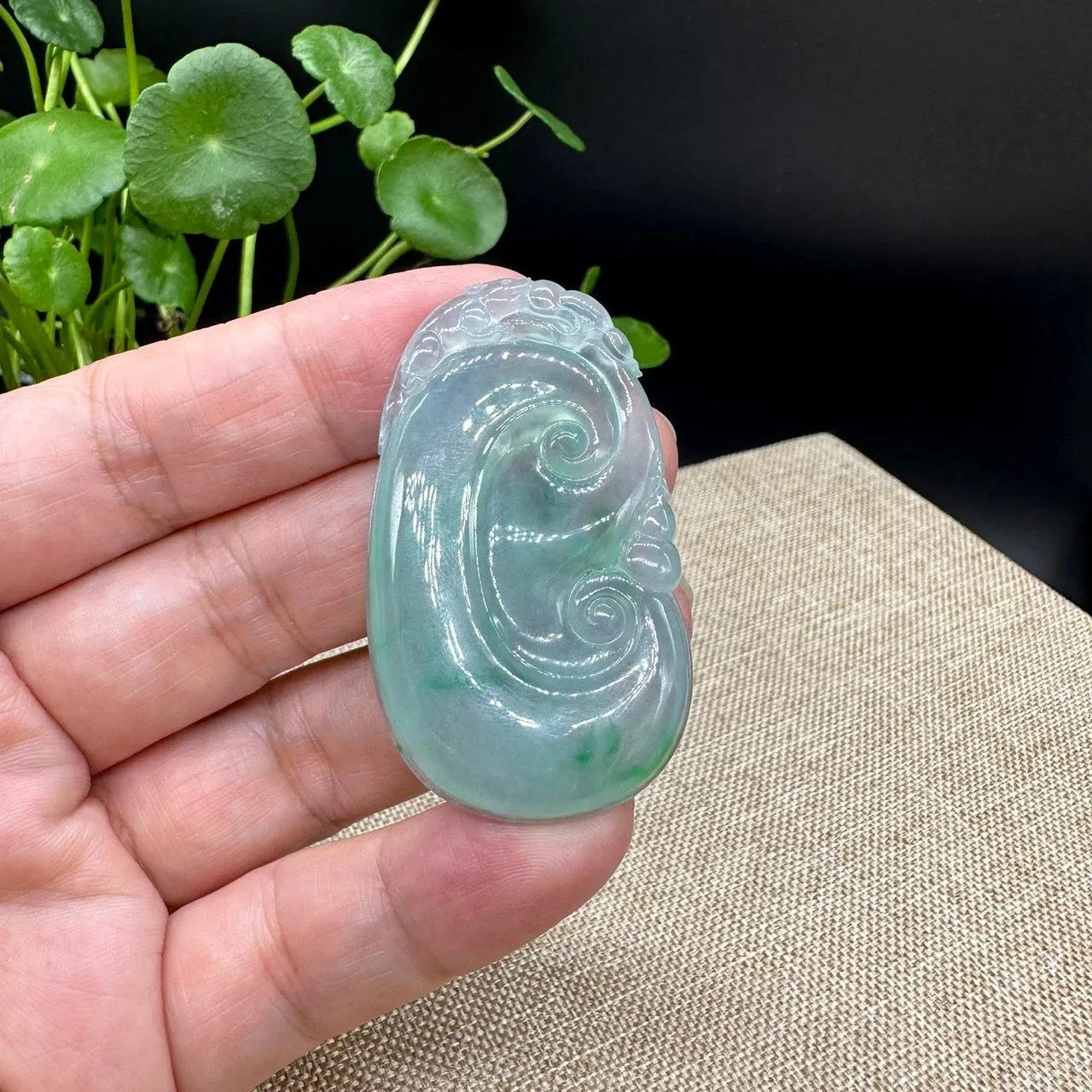 High end RealJade® Co. Genuine Burmese Green Jadeite Jade RuYi Pendant