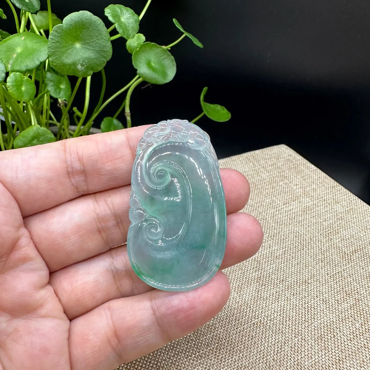 High end RealJade® Co. Genuine Burmese Green Jadeite Jade RuYi Pendant