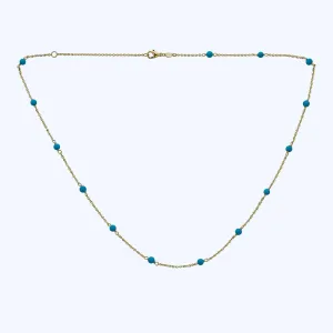 Italian 18K Yellow Gold Contemporary Chain Turquoise Necklace