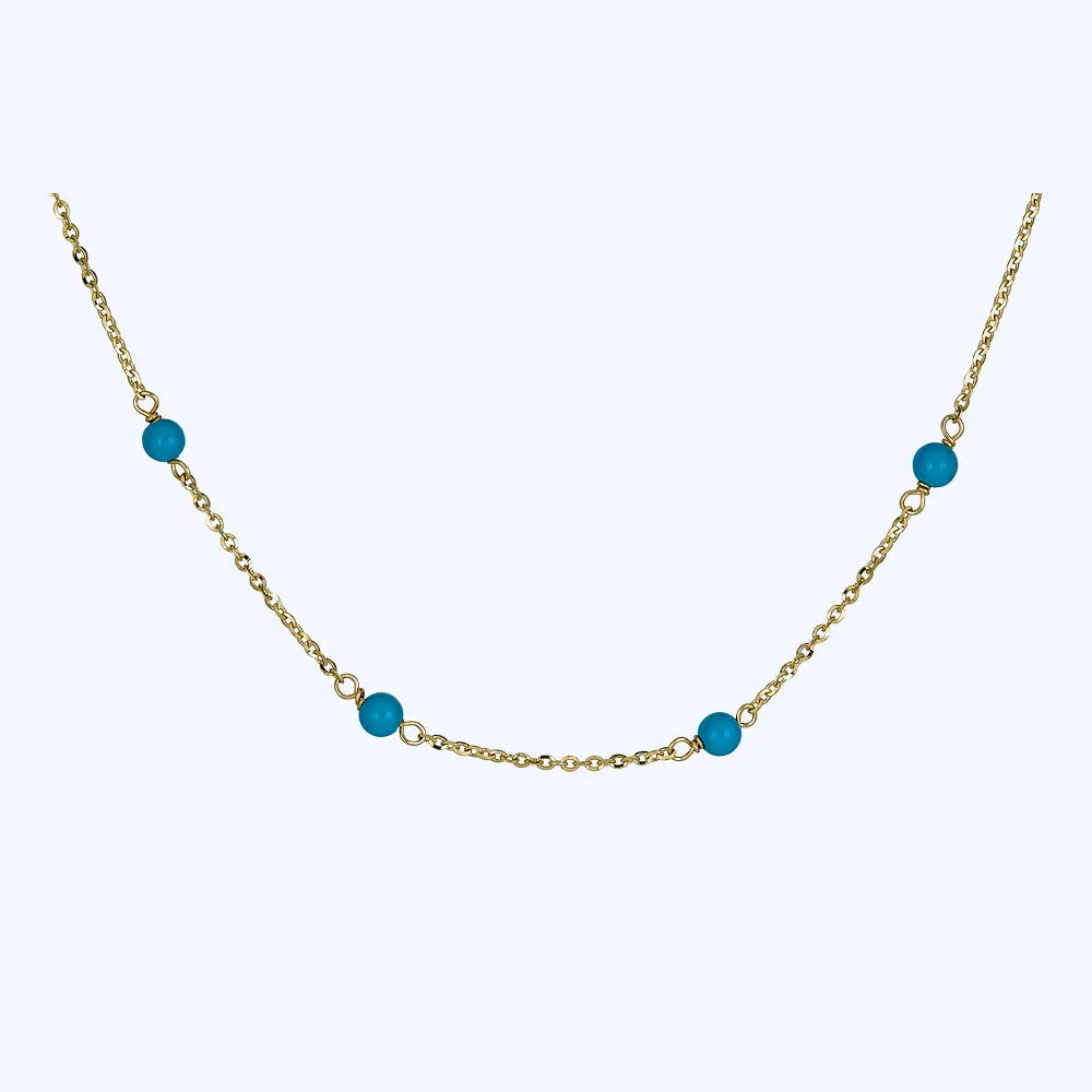 Italian 18K Yellow Gold Contemporary Chain Turquoise Necklace