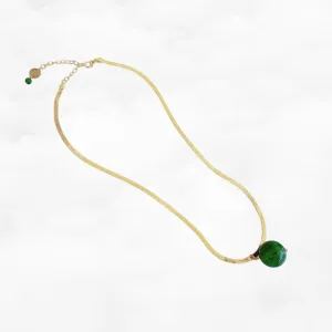 Jade Pendant Necklace with Gold Herringbone Chain