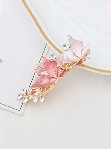 Kairangi Hair Clips for Women Girls Barrette Hair Clips for Women Enameled Butterfly Clips for Women Pink French Barrette Hair Clips for Women and Girls Gift For Women & Girls